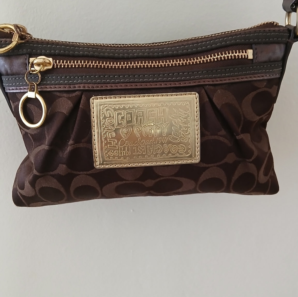 Coach Brown Signature Clutch with Gold Plaque